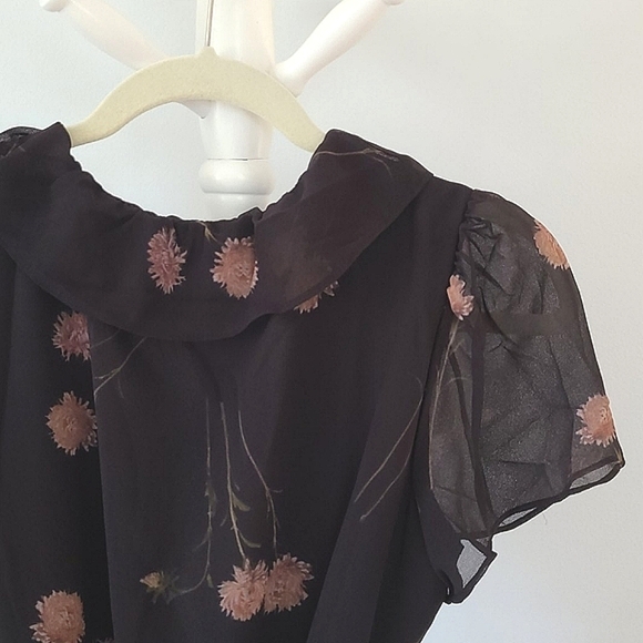 MADEWELL Black & Pink Floral Georgette Sheer Wrap Midi Dress - Picture 9 of 14